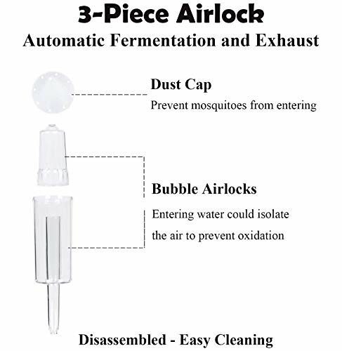Diagram showing 3-piece airlock with dust cap and bubble airlocks for fermentation.