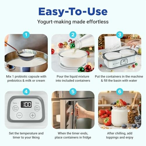 Six steps to make yogurt easily with a probiotic capsule and a yogurt maker.