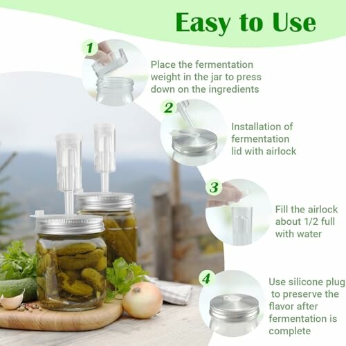 Fermentation kit usage instructions with jars and airlocks.