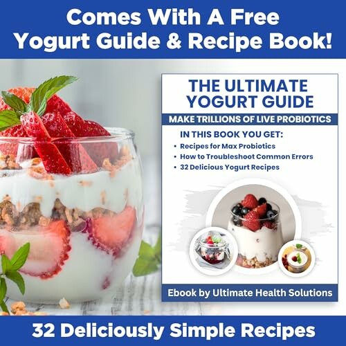 Promotional image for a yogurt guide and recipe book with a free ebook offer.